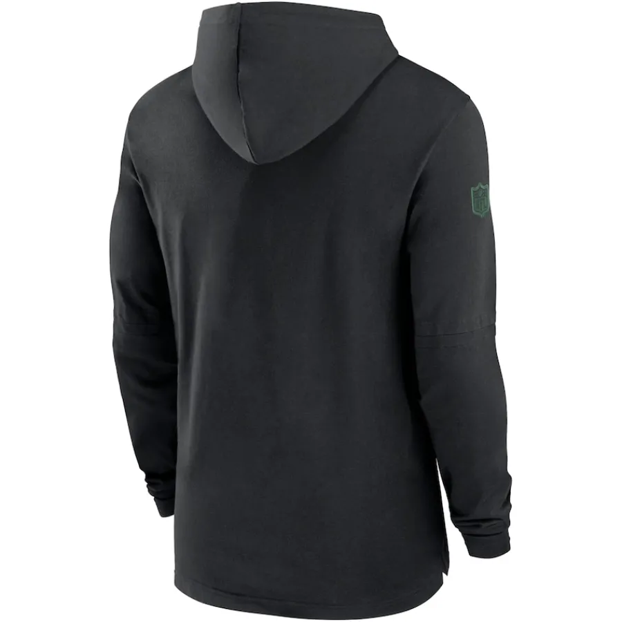 New York Jets Long Sleeved^Men's Nike Black Sideline Hoodie Performance Long Sleeve T-Shirt