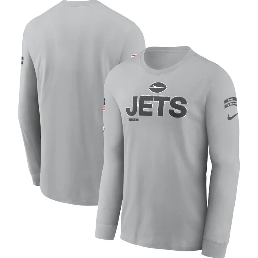 New York Jets T-Shirts | Men^Men's Nike Gray 2024 Salute To Service Long Sleeve T-Shirt