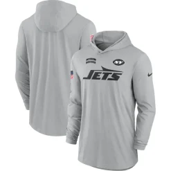 New York Jets T-Shirts | Men^Men's Nike Gray 2024 Salute To Service Lightweight Performance Long Sleeve Hooded T-Shirt