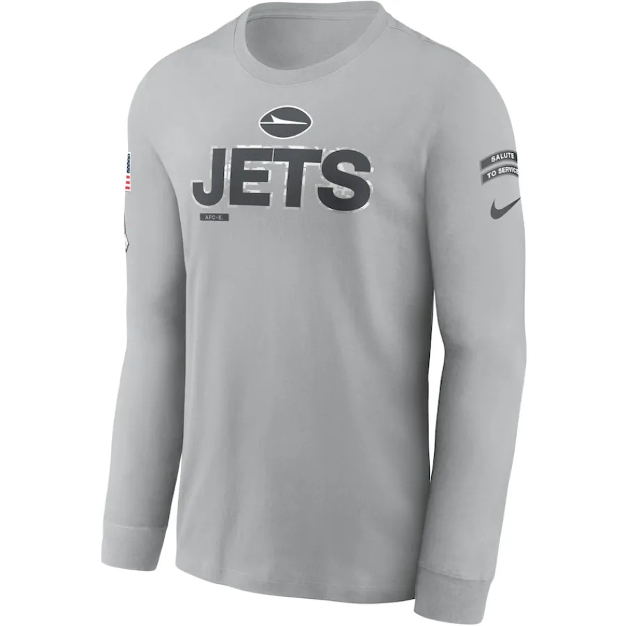 New York Jets T-Shirts | Men^Men's Nike Gray 2024 Salute To Service Long Sleeve T-Shirt