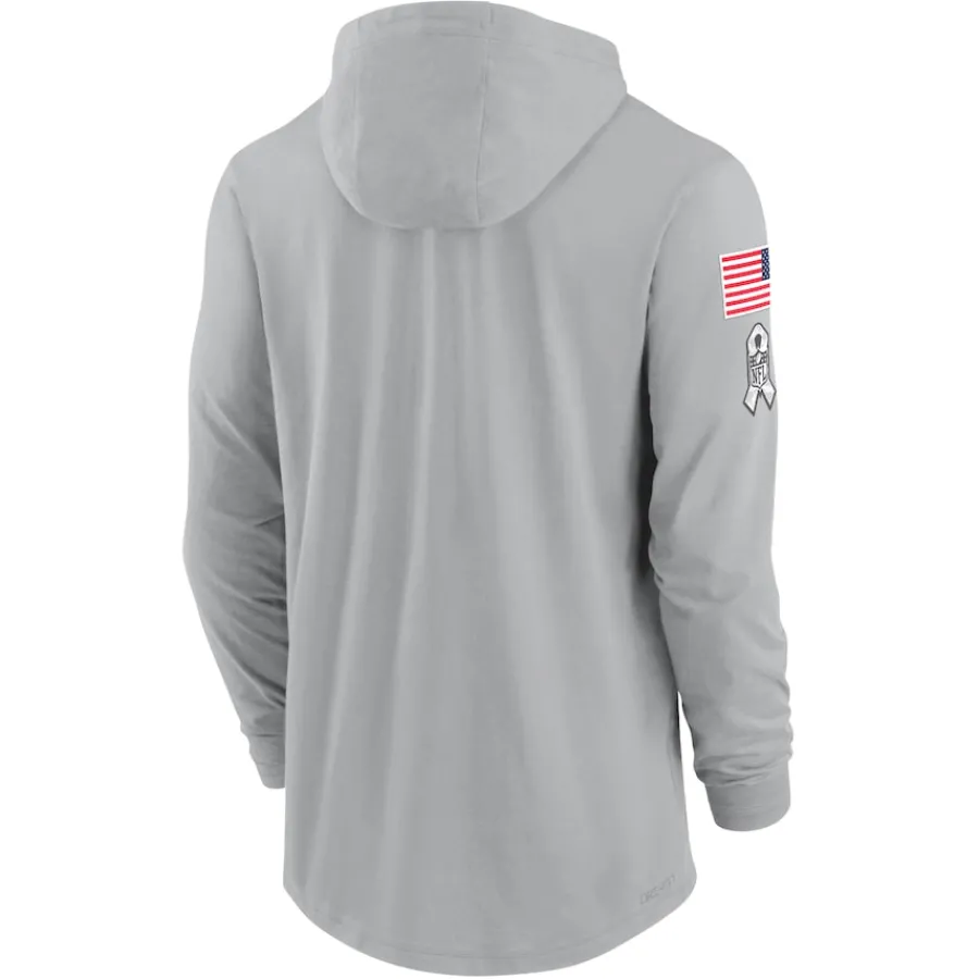 New York Jets T-Shirts | Men^Men's Nike Gray 2024 Salute To Service Lightweight Performance Long Sleeve Hooded T-Shirt