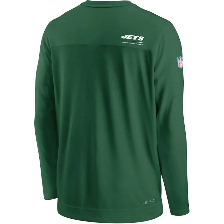 New York Jets Long Sleeved^Men's Nike Green Sideline Coach Chevron Lock Up Long Sleeve V-Neck Performance T-Shirt