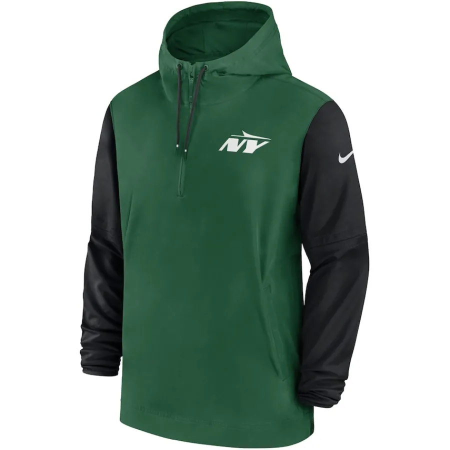 New York Jets Jackets | Sweatshirts & Fleece^Men's Nike Green/Black 2024/25 Sideline Pre-Game Player 1/2-Zip Hoodie Jacket