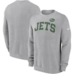 New York Jets Sweatshirts & Fleece | Men^Men's Nike Heather Gray Club Pullover Sweatshirt