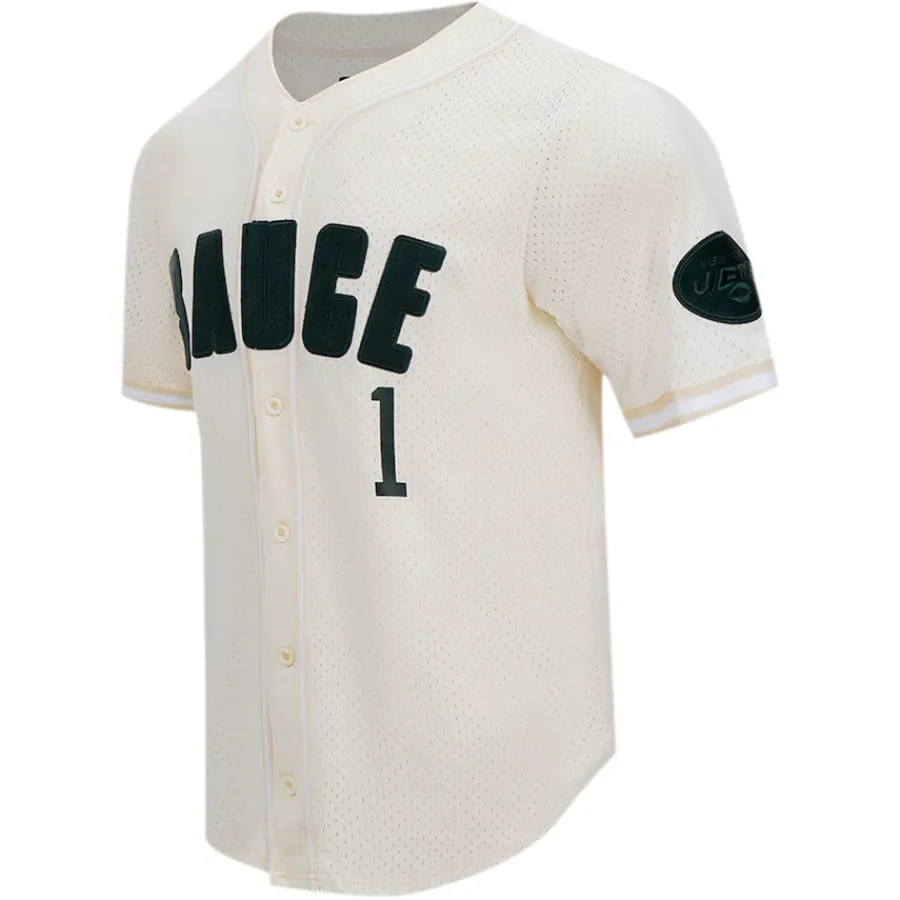 New York Jets Sweaters & Dress Shirts^Men's Pro Standard Ahmad Sauce Gardner Cream Name & Number Triple Tonal Button-Up Baseball Jersey