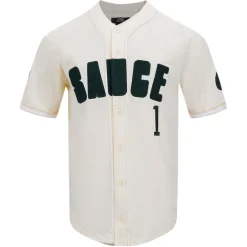New York Jets Sweaters & Dress Shirts^Men's Pro Standard Ahmad Sauce Gardner Cream Name & Number Triple Tonal Button-Up Baseball Jersey