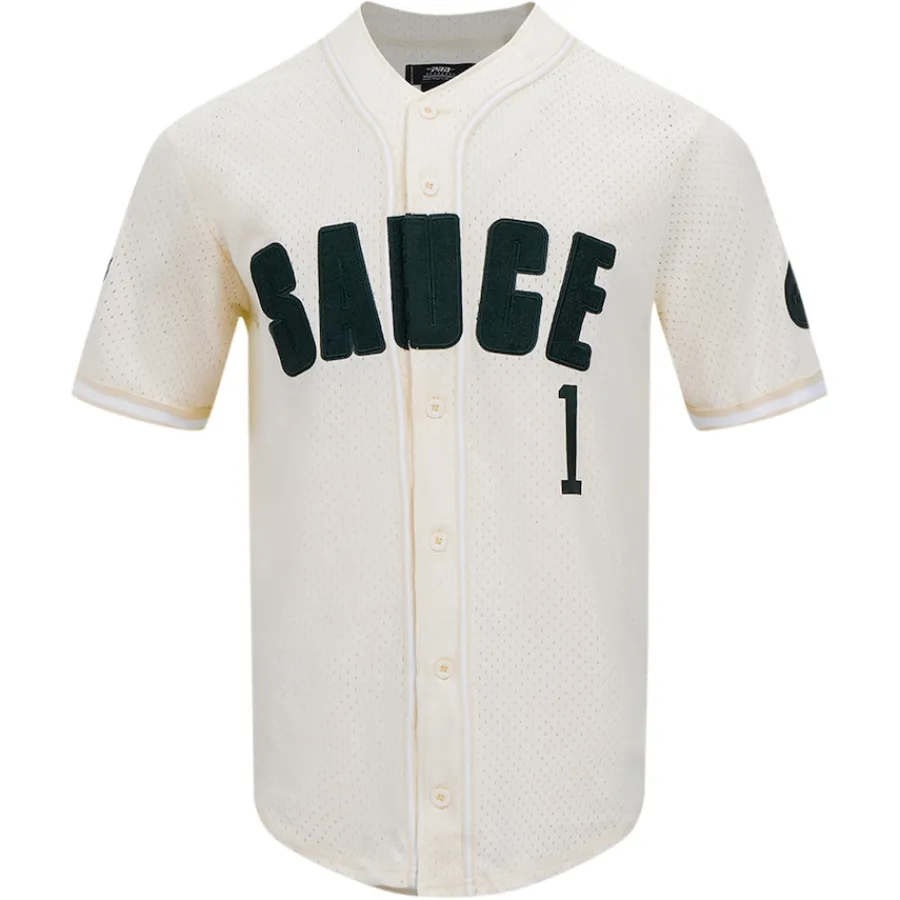 New York Jets Sweaters & Dress Shirts^Men's Pro Standard Ahmad Sauce Gardner Cream Name & Number Triple Tonal Button-Up Baseball Jersey