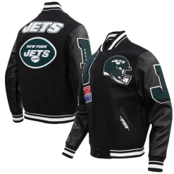 New York Jets Jackets^Men's Pro Standard Black Mash Up Full-Zip Varsity Jacket
