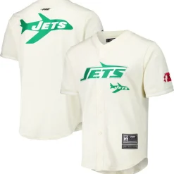 New York Jets Sweaters & Dress Shirts^Men's Pro Standard Cream Retro Classic Mesh Button-Up Shirt