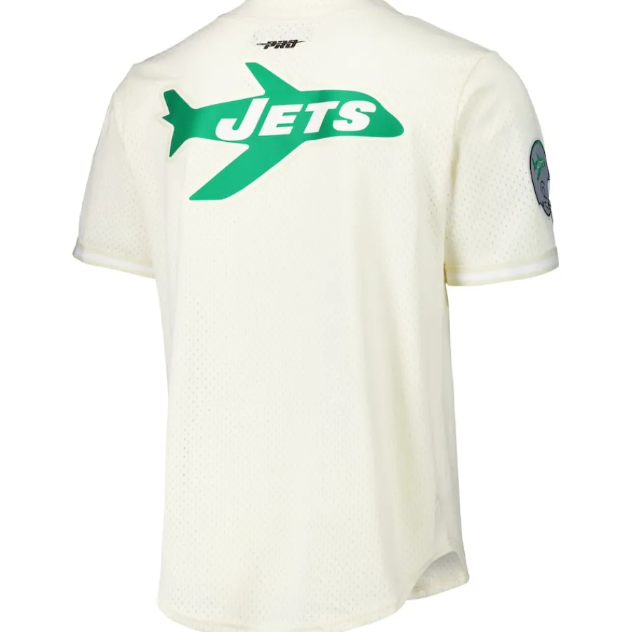 New York Jets Sweaters & Dress Shirts^Men's Pro Standard Cream Retro Classic Mesh Button-Up Shirt