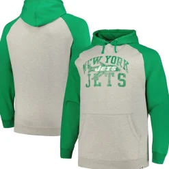New York Jets Big & Tall^Men's Profile Heather Gray/Green Big & Tall Favorite Arch Throwback Raglan Pullover Hoodie