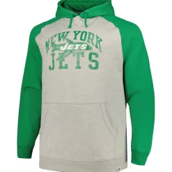New York Jets Big & Tall^Men's Profile Heather Gray/Green Big & Tall Favorite Arch Throwback Raglan Pullover Hoodie