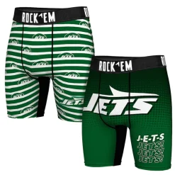 New York Jets Underwear & Sleepwear | Underwear & Sleepwear^Men's Rock Em Socks Green Two-Pack Mascot Slogan Boxer Briefs