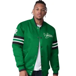 New York Jets Jackets^Men's Starter Green Vintage Logo Scout I Full-Snap Varsity Jacket