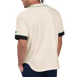 New York Jets Sweaters & Dress Shirts^Men's Starter Cream Relay Vintage Full-Button Baseball Top