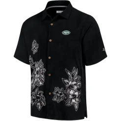 New York Jets Sweaters & Dress Shirts^Men's Tommy Bahama Black Hibiscus Camp Button-Up Shirt