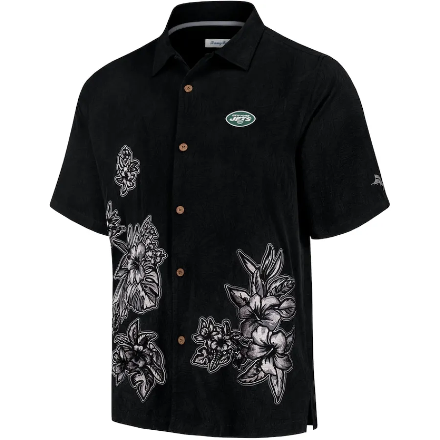 New York Jets Sweaters & Dress Shirts^Men's Tommy Bahama Black Hibiscus Camp Button-Up Shirt