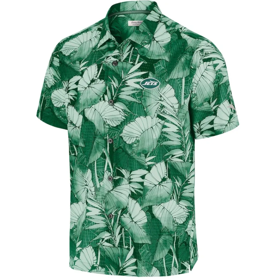 New York Jets Sweaters & Dress Shirts^Men's Tommy Bahama Green Bahama Coast Nuevo Fronds Camp Button-Up Shirt