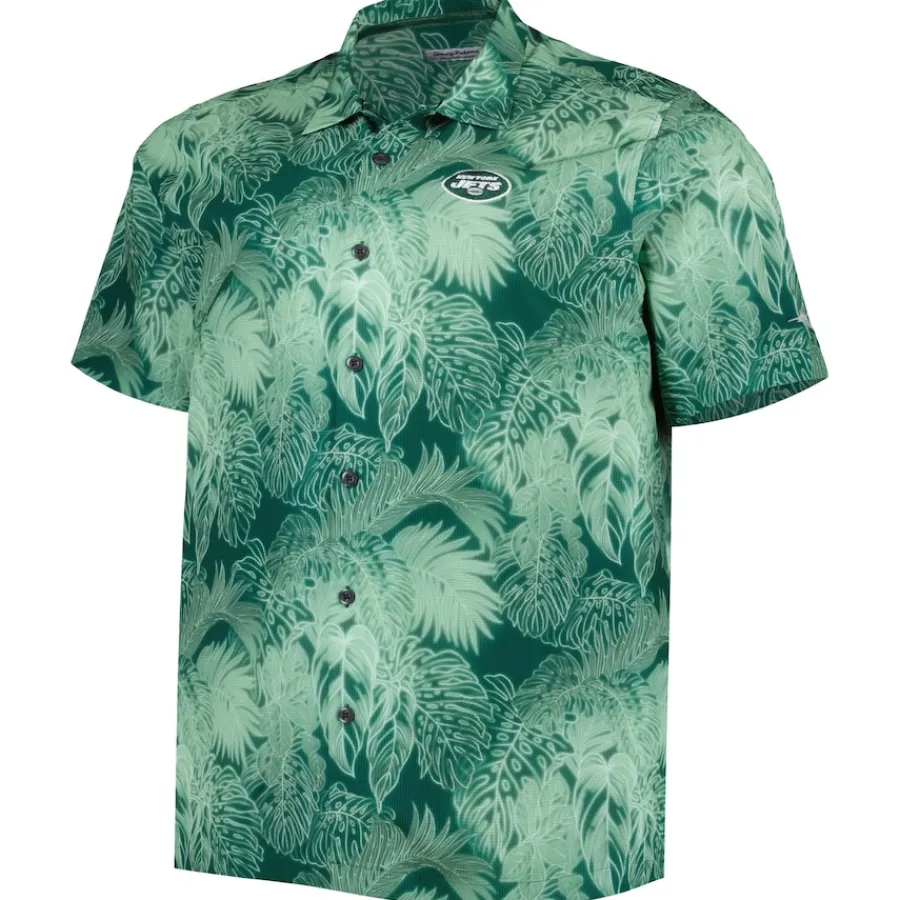 New York Jets Sweaters & Dress Shirts | Big & Tall^Men's Tommy Bahama Green Big & Tall Bahama Coast Luminescent Fronds Camp IslandZone Button-Up Shirt