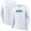 New York Jets Long Sleeved^Men's White Logo Team Lockup Long Sleeve T-Shirt