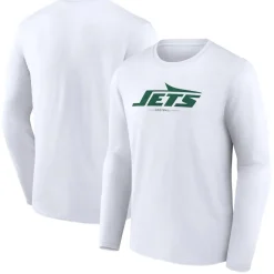 New York Jets Long Sleeved^Men's White Logo Team Lockup Long Sleeve T-Shirt