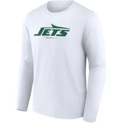 New York Jets Long Sleeved^Men's White Logo Team Lockup Long Sleeve T-Shirt