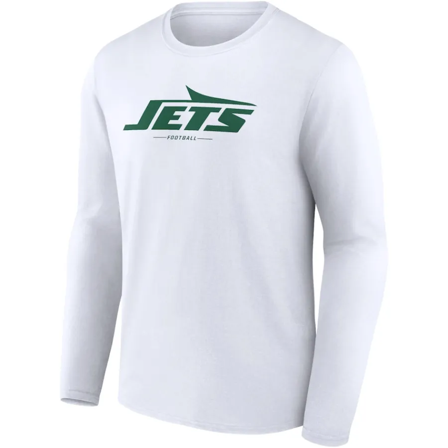 New York Jets Long Sleeved^Men's White Logo Team Lockup Long Sleeve T-Shirt