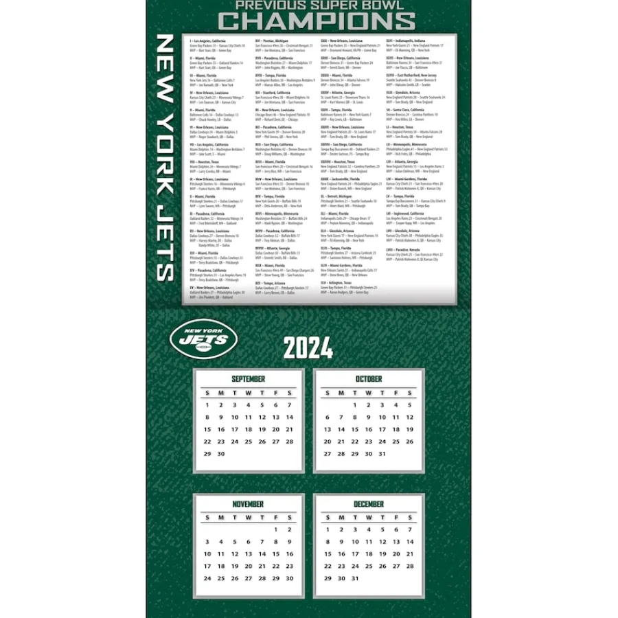 New York Jets Office Accessories | Calendars^ 2024-2025 12” X 12” Team Wall Calendar