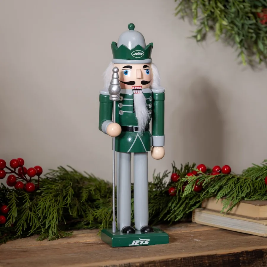 New York Jets Holiday Items | Holiday Decorations^ 12" Wooden Nutcracker Statue