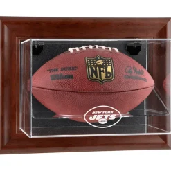 New York Jets Display Cases^ Brown Framed Wall-Mountable Football Display Case