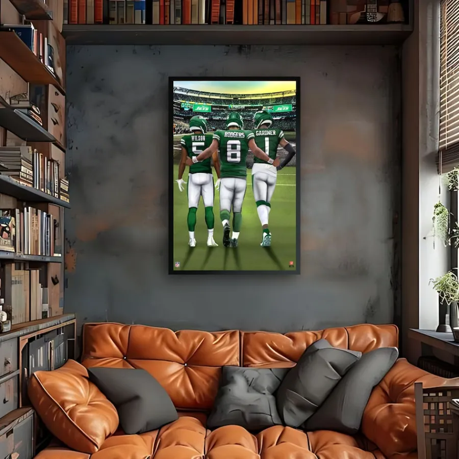 New York Jets Wall Art | Wall Art^ Framed 14" X 20" Three-Player Art Print
