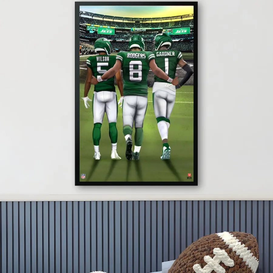 New York Jets Wall Art | Wall Art^ Framed 14" X 20" Three-Player Art Print