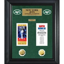 New York Jets Plaques^ Super Bowl Ticket And Game Coin Collection Framed