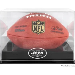 New York Jets Display Cases^ Throwback Logo 1998 - 2018 Black Base Football Display Case