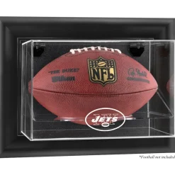 New York Jets Display Cases^ Throwback Logo 1998 - 2018 Black Framed Wall-Mountable Football Logo Display Case