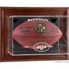 New York Jets Display Cases^ Throwback Logo 1998 - 2018 Brown Framed Wall-Mountable Football Display Case