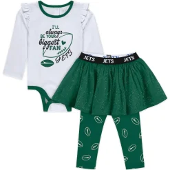 Kids New York Jets Rompers | Shorts & Pants^Newborn & Infant WEAR By Erin Andrews Three-Piece Long Sleeve Bodysuit, Tutu And Sweatpants Set