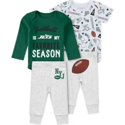 Kids New York Jets Rompers | Shorts & Pants^Newborn & Infant WEAR By Erin Andrews Three-Piece Turn Me Around Bodysuits & Pant Set