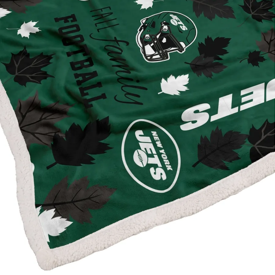 New York Jets Holiday Items | Holiday Decorations^Pegasus 60" X 70" Fall, Family & Football Flannel Fleece Sherpa Blanket