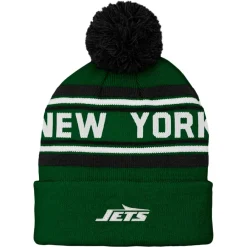 Kids New York Jets Hats | Kids^Preschool Green Jacquard Cuffed Knit Hat With Pom