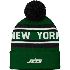Kids New York Jets Hats | Kids^Preschool Green Jacquard Cuffed Knit Hat With Pom