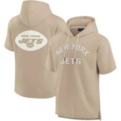 New York Jets Sweatshirts & Fleece | Men^Unisex Fanatics Khaki Elements Super Soft Fleece Short Sleeve Pullover Hoodie