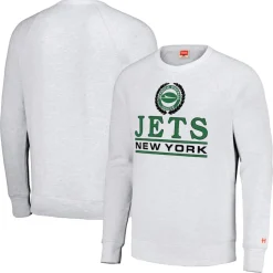 New York Jets Sweatshirts & Fleece | Men^Unisex Homage White Crest Tri-Blend Crewneck Pullover Sweatshirt