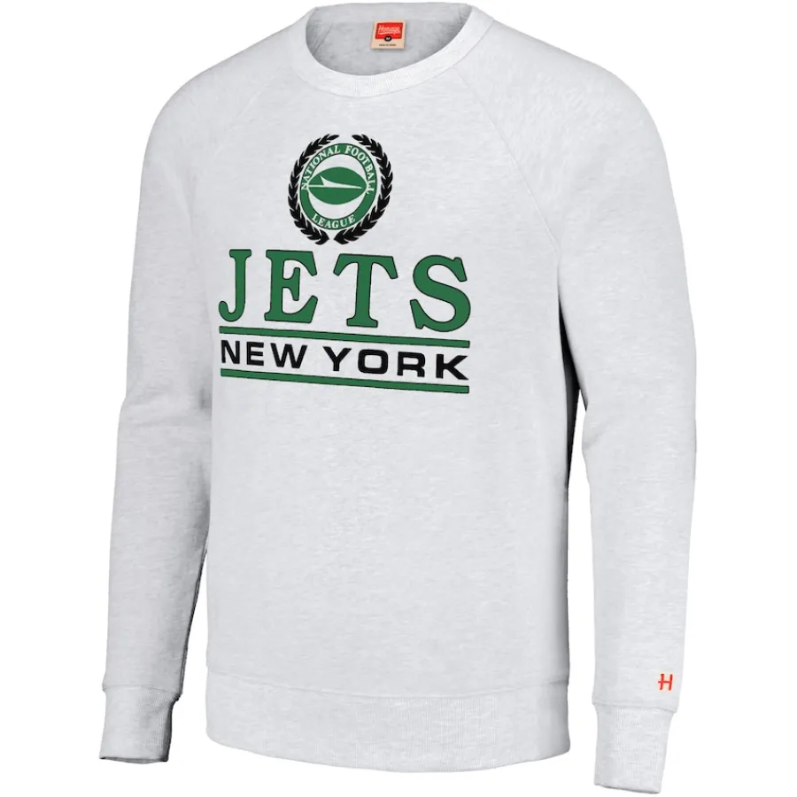 New York Jets Sweatshirts & Fleece | Men^Unisex Homage White Crest Tri-Blend Crewneck Pullover Sweatshirt