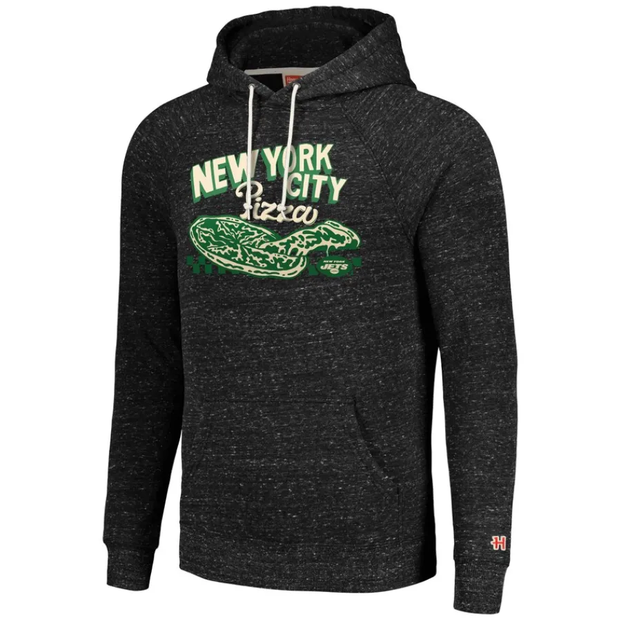 New York Jets Sweatshirts & Fleece | Men^Unisex Homage Charcoal NFL X Guy Fieri’s Flavortown Tri-Blend Pullover Hoodie