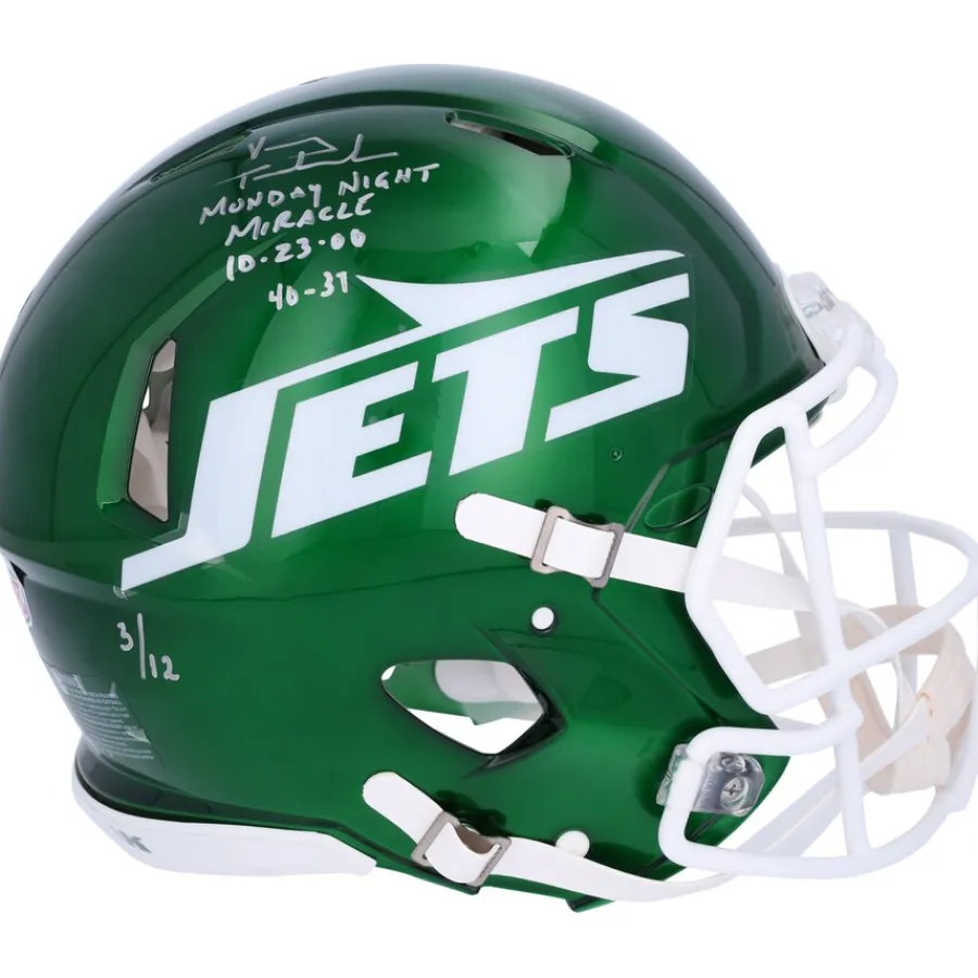 New York Jets Autographed Items | Helmets^Vinny Testaverde Autographed Riddell Speed Authentic Helmet With Monday Night Miracle Inscriptions - Limited Edition Of 12