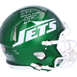 New York Jets Autographed Items | Helmets^Vinny Testaverde Autographed Riddell Speed Authentic Helmet With Monday Night Miracle Inscriptions - Limited Edition #12/12