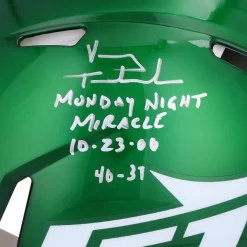 New York Jets Autographed Items | Helmets^Vinny Testaverde Autographed Riddell Speed Authentic Helmet With Monday Night Miracle Inscriptions - Limited Edition Of 12