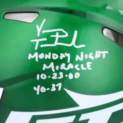 New York Jets Autographed Items | Helmets^Vinny Testaverde Autographed Riddell Speed Authentic Helmet With Monday Night Miracle Inscriptions - Limited Edition #12/12