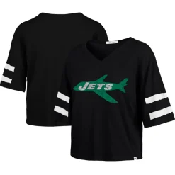 Women New York Jets T-Shirts | Women^Women's '47 Black Double Header Scout Cropped V-Neck T-Shirt